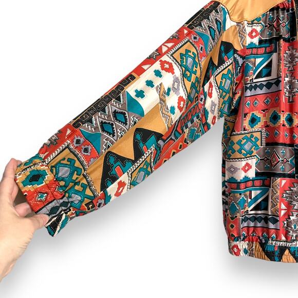 Vintage Oleg Cassini 100% Silk Western Print Full Zip Collared Jacket Women's L - Picture 5 of 8